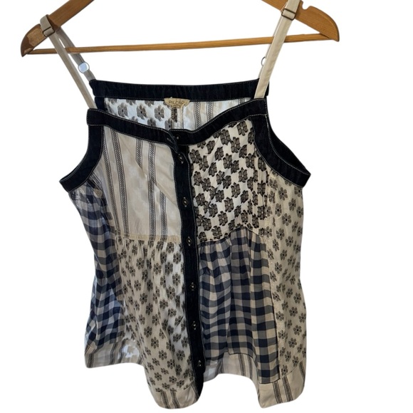 Pilcro Anthropologie button front Patchwork Spaghetti Strap Apron Top Blue - Picture 7 of 9